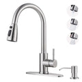 WOWOW Kitchen Faucet with Soap Dispenser: 304 Stainless Steel Kitchen Sink Faucet with Pull Down Sprayer 3 Modes, Single Handle High Arc Mixer Taps for Sink, RV, Laundry, Bar (Brushed Nickel) - color: A: Brushed Nickel, style: Kitchen Faucet with Soap Dis
