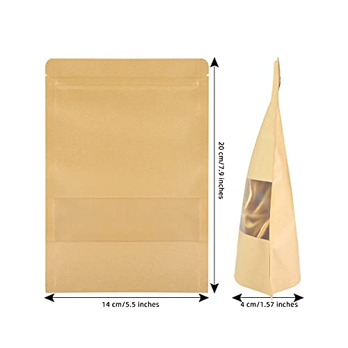 100 Pcs Kraft Stand Up Pouches 5.5 x 7.9 Inch Resealable Zip Lock Food Storage Bags with Matte Window for Packaging - color: 5.5x7.9 Inches