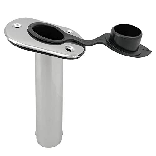 ISURE MARINE 2PCS Boat Stainless Steel Polished Fishing Rod Holder Flush Mount 15/30/90 Degree Casting Flange with Rubber Cap, Liner, Gasket PVC Cap and Inner Tube for Marine Yacht Kayak - color: 2pcs 15°