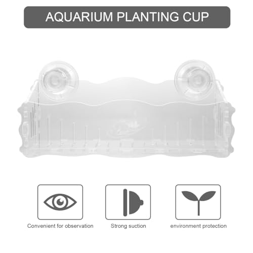 POPETPOP Aquarium Planting Cup 8.07X3.14X2.36In Clear Acrylic Fish Tank Plant Holder with Suction Cup for Aquatic Plant Growth Fish Shelter and Tank D Cor