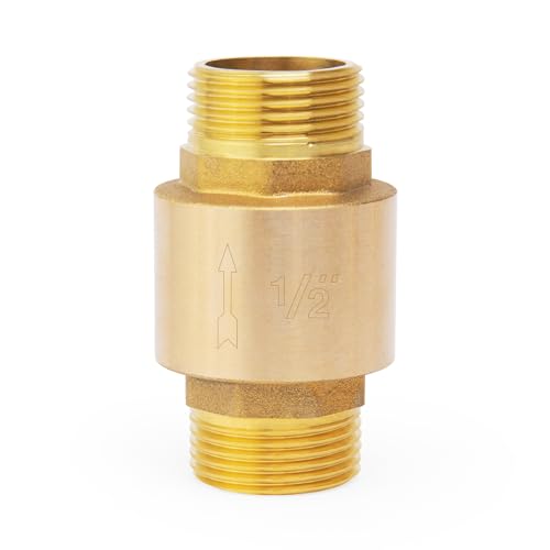 ChillWaves Brass In-Line Spring Check Valve DN15 1/2" Male Thread, One-Way Non-return Vertical Check Valve for Backflow Prevention(1-PACK) - size: 1/2" Male x 1/2" Male(DN15), style: PACK OF 1