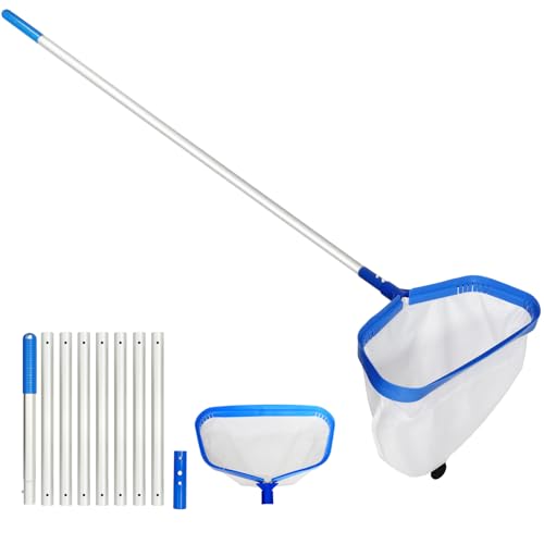 joyhalo Pool Skimmer Net with Pole, 2.5FT-10FT Adjustable Aluminum Pole & Fine Mesh Pool Net,Larger Capacity Skimmer Leaf nets for Cleaning Leaves, Debris - color: White