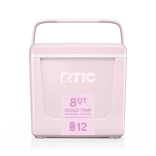 RTIC 8 QT Road Trip Personal Cooler, Small, Compact, Insulated, Portable Ice Chest Box for Food, Drink, Beverage, Beach, Camping, Picnic, Fishing, Boat, 12-Can Capacity - color: Pale Pink