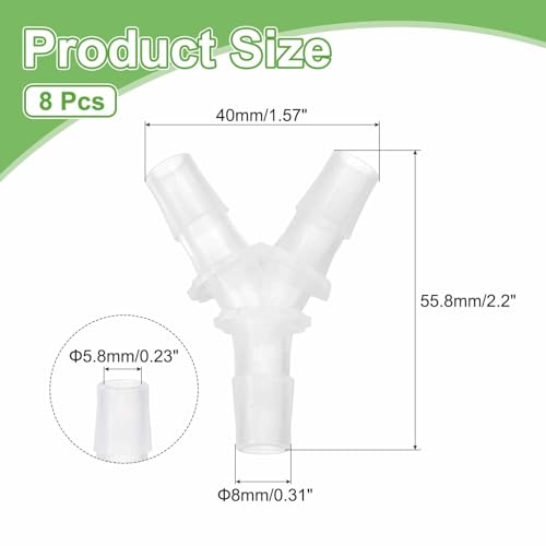 MECCANIXITY 8pcs Plastic Hose Barb Fitting, 5/16" x 5/16" Y Shape Tee Barbed Hose Pipe Fitting Splicer Mender Joint Adapter for Water Liquid Fuel Line Tube, Clear - size: 5/16" x 5/16"