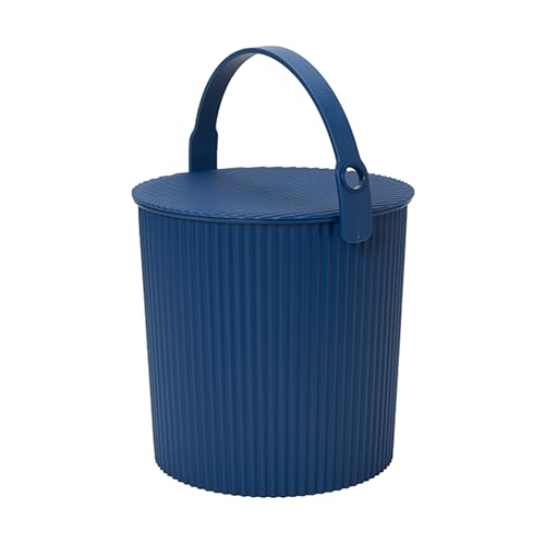 Hachiman Large Bucket - 2.6 Gallon Heavy Duty Bucket with Lid and Handle - Hands-Free Filling - Easy to Stack and Store - Indoor Outdoor Use - 10.4" x 11.1" - Navy - color: Navy, size: Large