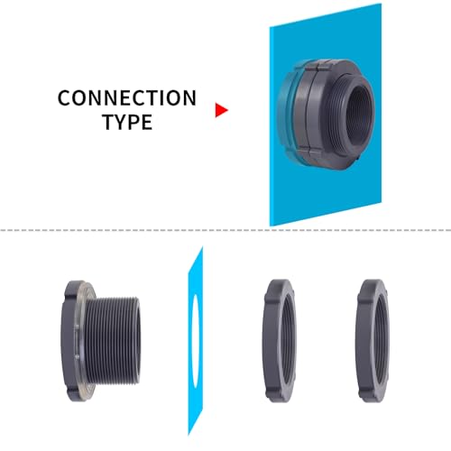 ChillWaves PVC Bulkhead Fitting 2-1/2" Double Thread Connector Adapter for Water Tank, Aquariums, Rain barrels(1-PACK) - size: 2-1/2 INCH, style: Bulkhead Fitting