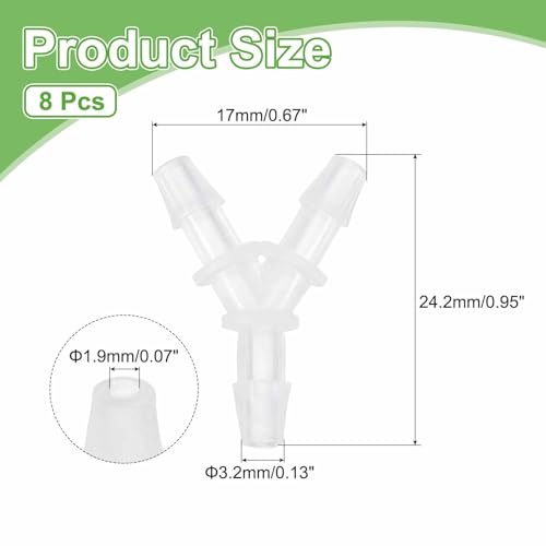 MECCANIXITY 8pcs Plastic Hose Barb Fitting, 1/8" x 1/8" Y Shape Tee Barbed Hose Pipe Fitting Splicer Mender Joint Adapter for Water Liquid Fuel Line Tube, Clear - size: 1/8" x 1/8"