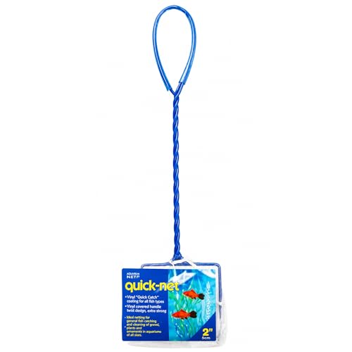Penn-Plax Quick-Net Aquarium Fish Net - Fine Mesh, Vinyl-Covered Braided Handle - Small Aquarium Cleaning Tool for Gentle Fish Handling - Use in Freshwater & Saltwater Tanks - color: Blue, size: 2" Net - 10" Handle