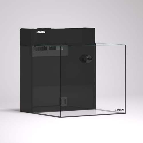 LANDEN EzCube 45K Rimless AIO Marine Aquarium Tank Kit with Rear Filter and Protein Skimmer, 14.5 Gal Saltwater Cube Fish Tank for Reef Coral Setup, W17.7×D17.7×H15.7 in (45×45×40cm) - size: 45 cm