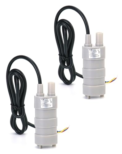 QWORK 12V Submersible Water Pump, 2 Pack 6-15V DC Mini Transfer Pump 600L/H, 5M Head, 1.5m Cable, 12mm Outlet OD for Fish Tank, Water Change, Drainage, Watering