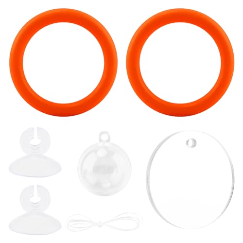 2pcs Bettas Fish Enrichment Toys Ring, with Mirror/Floating Ball, Exercise Floating Mirrors and Training Ring for Fish Tank, Aquarium Feeding Rings Accessories (Orange) - color: orange