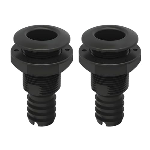 SEAFLO Thru Hulls Fitting Thru-Hull with Check Valve, 5/8”, 3/4”, 1”, 1-1/8”, 1-1/4”, 1-1/2”, or 2” Sizes, White/Black, Polypropylene/Nylon, 4-Year Warranty, (Choose Color, Size, and Pack Size) - color: Black, size: 1-1/4", style: 2-pack