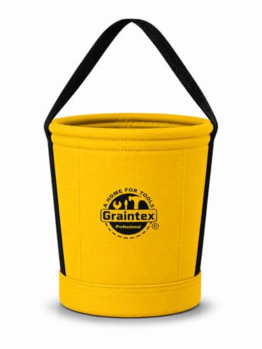 Graintex Tapered Canvas Bucket 12"x10"x15", Utility Tool Bucket 16 Inside Pockets, Reinforced Base & Carry Handle, Ripstop Canvas, Multi-Purpose Bag for Jobsite & Home Use for Tool Storage Solutions - color: Yellow