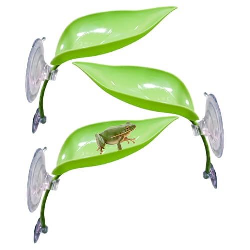 3 Pack Plastic Leaf Decorations with Suction Cups, Frog Habitat Platform, Reptile Decorations for Terrarium, Tank Terrarium Accessories for African Dwarf, Toad - color: Green