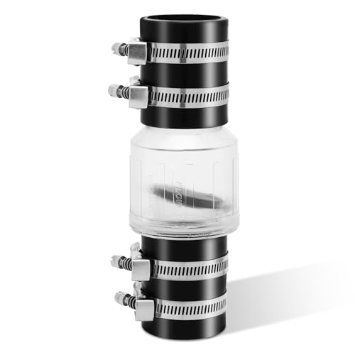 Quiet PVC Check Valve 1-1/2 Inch Sump Pump Check Valve with Buna-N Couplings With Spring Loaded Flapper Fit 1-1/2″ Class 40 Pipe With Stainless Clamps - size: 1-1/2 Inch Sump Pump Check Valve