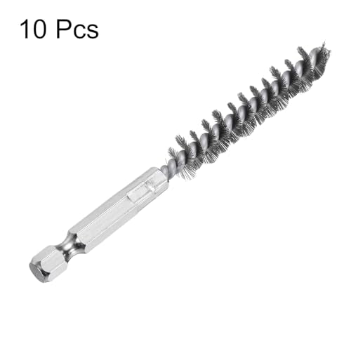 HARFINGTON 10Pcs Stainless Steel Bore Brush 10mm Dia 4" Long Cleaning Twisted Wire Brush with Handle 1/4" Hex Shank for Tubes, Ports, Bearings - size: 10mm
