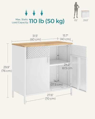 SONGMICS Set of 2 Storage Cabinets, Metal Cabinet, Sideboard with 2 Doors, 15.7 x 31.5 x 29.9 Inches, Magnetic Closure, Adjustable Shelf, Steel Frame, Natural Beige and White ULSC791W01 - color: Natural Beige + White, size: 31.5"W, style: 2 pack