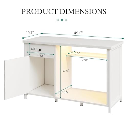 4ever2buy 55-75 Gallon Fish Tank Stand with Power Outlets, LED Light, Heavy Duty Aquarium Stand with Cabinet for Fish Tank Accessories Storage, for Turtle Tank, Reptile Terrarium, 1100LBS, White - color: White