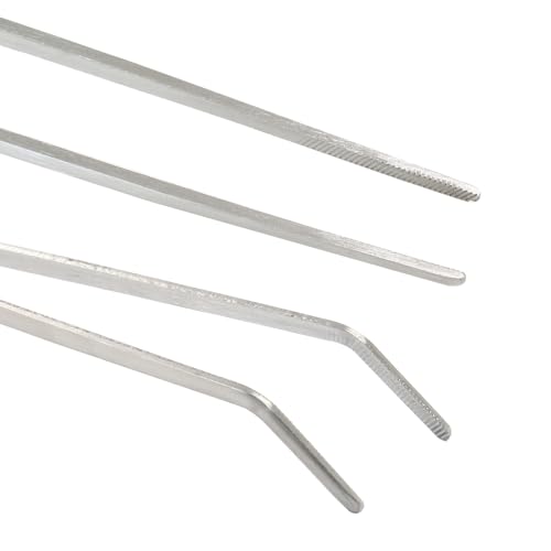 2PCS Stainless Steel Reptile Feeding Tongs, Long Tweezers Aquarium Terrarium Feeder Tools for Reptiles, Lizards, Snakes (Straight and Curved)