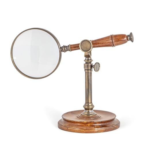 Authentic Models, Magnifying Glass with Stand, Classic Vintage Home Office Decor, Duotone Bronzed Brass & Wood - 9.8" x 4.5" x 7.1" - style: Bronzed Brass & Wood with stand