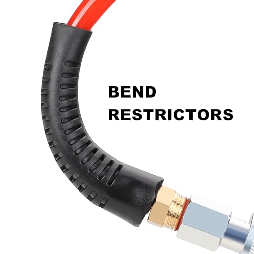 Hromee 1/4 in x 30 ft Polyurethane Recoil Air Compressor Hose with Bend Restrictors Compressor Hose with 1/4" Industrial Universal Quick Coupler and 4PCS I/M Plug Kit, Red - size: 30FT