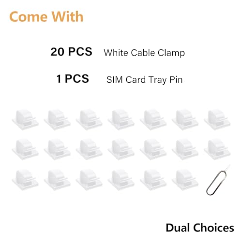 60 Pcs White Cable Clips with 3M Adhesive, Wire Holders Under Desk, Cord Management for Wall, Car, Ethernet, PC, Christmas Light Indoor/Outdoor - color: White