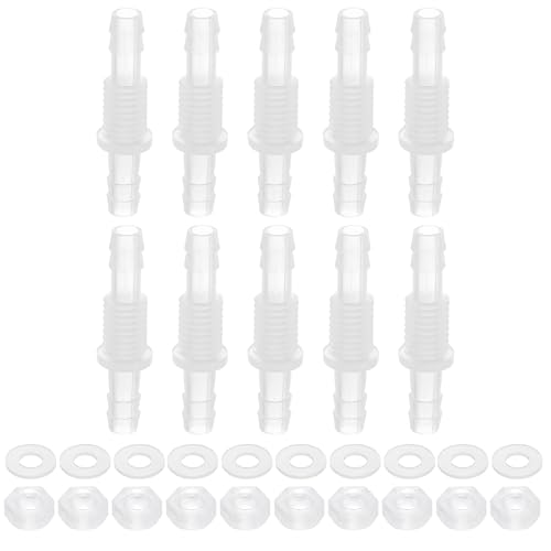 uxcell 10Pcs Plastic Hose Barb Fitting, 1/4" x 1/4" Bulkhead Adapter Union Splicer Mender Pipe Connector with M10 Nut and Washer for Aquarium Air Water Fuel - size: 1/4" x 1/4", M10 Nut