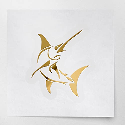 2 Pcs - Decal Stickers of Stylized Marlin Fish (Metallic Gold) Premium Waterproof Vinyl Decal Stickers for Laptop Phone Accessory Helmet Car Window Mug Tuber Cup Door Wall ANDSKUS512501GO070722 - color: Metallic Gold, size: 3.8'' x 4.4''