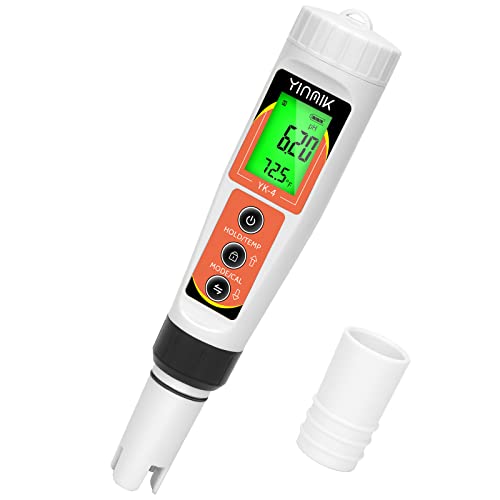 YINMIK PH Meter, Digital 4 in 1 PH EC TDS Temp Meter for Water Hydroponics, Waterproof DWC PH and EC PPM Water Tester with Backlit for Nutrients Growing, Indoor Garden, Home Brewing, Pool, Aquarium - color: Orange pH meter
