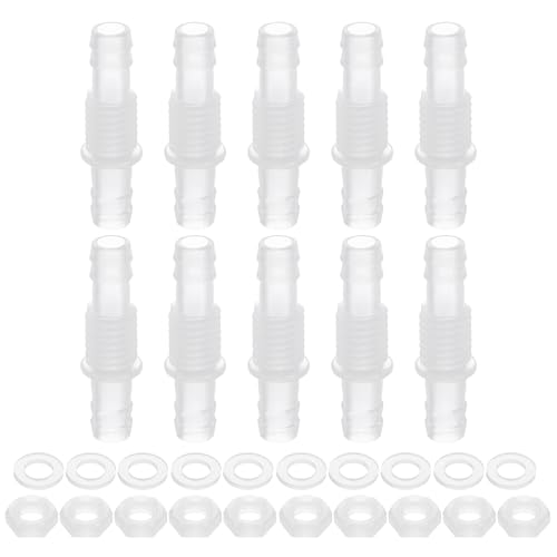 uxcell 10Pcs Plastic Hose Barb Fitting, 5/16" x 5/16" Bulkhead Adapter Union Splicer Mender Pipe Connector with M12 Nut and Washer for Aquarium Air Water Fuel - size: 5/16" x 5/16", M12 Nut