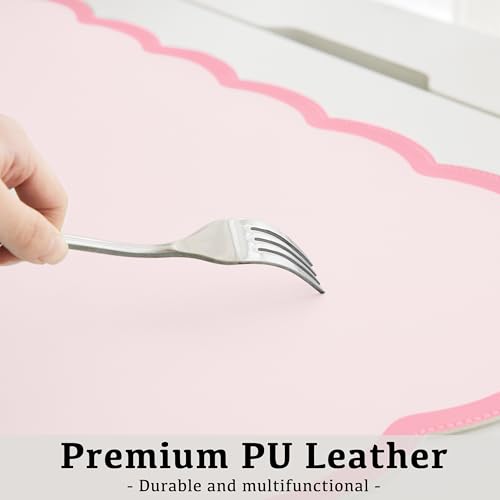 Scalloped Desk Mat, 31.5" x 15.7" Large Cute Aesthetic Desk Accessories, PU Leather Computer Laptop Desk Mouse Keyboard Pad, Desk Writing Mat for Vanity/Work/Home Decor (Pink, 31.5" x 15.7") - color: Pink, size: 31.5" x 15.7"