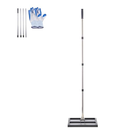 VEVOR Updated Lawn Leveling Rake with Roller, 17'' x 10" Stainless Steel Lawn Leveler with 63.4'' Adjustable Handle, Heavy Duty Yard Leveling Rake, Effort Saving Lawn Leveling Tool for Yard Golf Court - size: 17"x10", style: with Roller: Stainless Steel