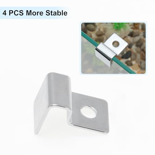 4 Pcs Aquarium Lid Clips, 6mm Aquarium Cover Support Clamps, Aquarium Cover Holder Lid, Stainless Steel Aquarium Tank Cover Clamps Set, Silver Tone