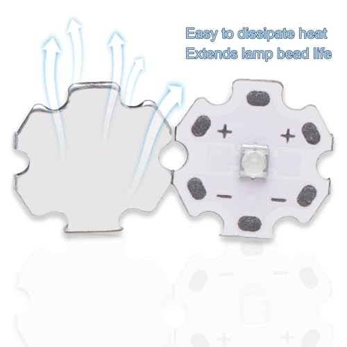 5Pcs 3W Blacklight Bright 365nm UV 3535 SMD High Power LED Chip with Aluminum Plate 20mm Star PCB Base Heat Sink Led Chip Replacement, Repairing Lamps(60deg, 365nm-370nm,DC 3.2-3.6V,700mA) - color: Purple365-370nm