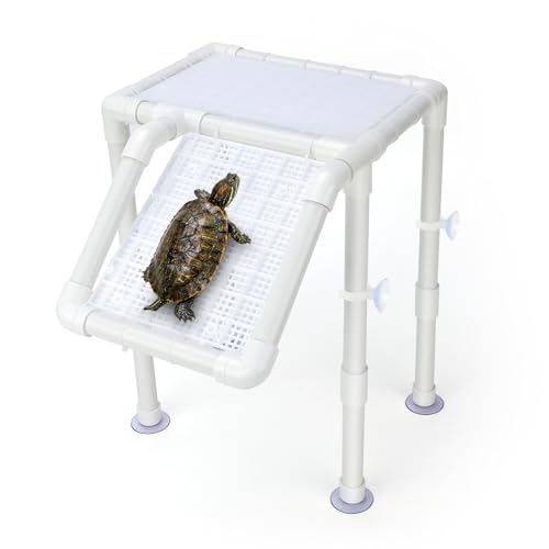 SKARUS White Adjustable Standing Turtle Basking Platform (6.49"-15.16" H) – 10.8"×8.7" Suspended Aquarium Dock with Offset Non-Slip Ramp, Above Water Dry Area for 20–55 Gallon Tanks - color: White, size: 10.8"W