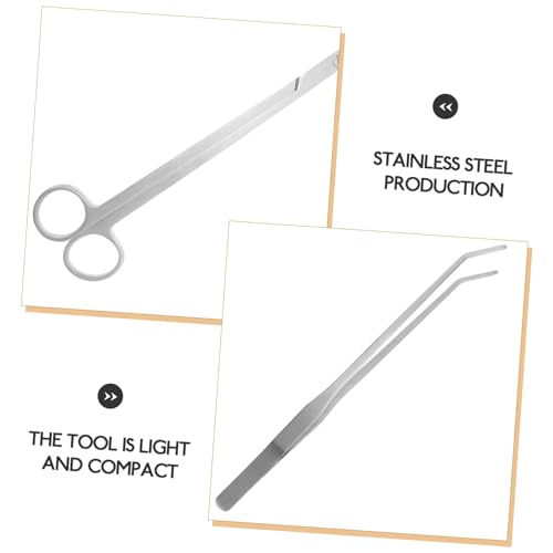 UKCOCO Stainless Steel Aquarium Scissor Set Tweezers for Plant Maintenance 3-Piece Fish Tank Cleaning Tools for Water Grass Trimming and Organizing