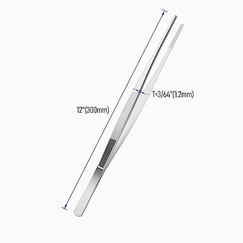 12 Inch Stainless Steel Tweezers, with Straight Round Blunt Serrated Tip, 3/64 Inch Thickness Stainless Steel, Multipurpose Daily Garden Home Lab Craft Repairing Tool - size: 12"L(3/64"T)