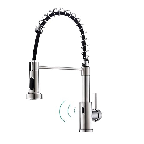 WEWE Touchless Kitchen Faucet with Pull Down Sprayer - Motion Sensor Kitchen Faucets Spring Single Handle Stainless Steel Kitchen Sink Faucet (Brushed Nickel) - color: Brushed Nickel, style: Transitional