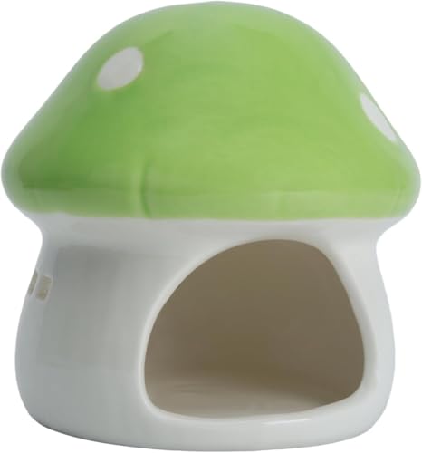Aquarium Mushroom House Decorations, Ceramic Fish Tank Hideout Landscaping, Small Fish Hideaway Spawning Cave Decor for Shrimp Goldfish (Green) - color: Green