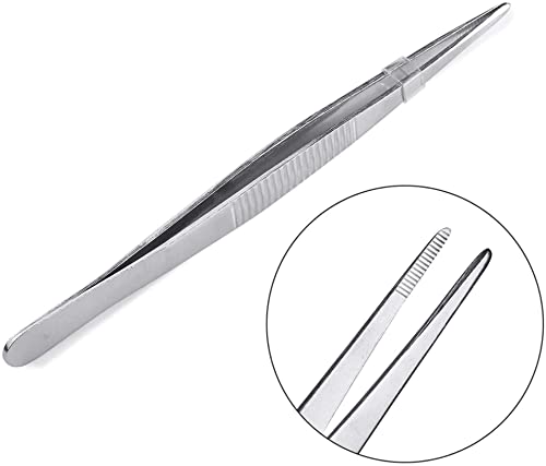 6.3Inch Long Forceps Tweezers, Serrated Bent Flat Tips Precision Curved Science Tongs Jewelers Needle Metal Sewing Sharp Small Kitchen Cooking Tweezers with Teeth Knurled Handles (1PCS-160mm) - color: Bent-1pcs-6.3inch