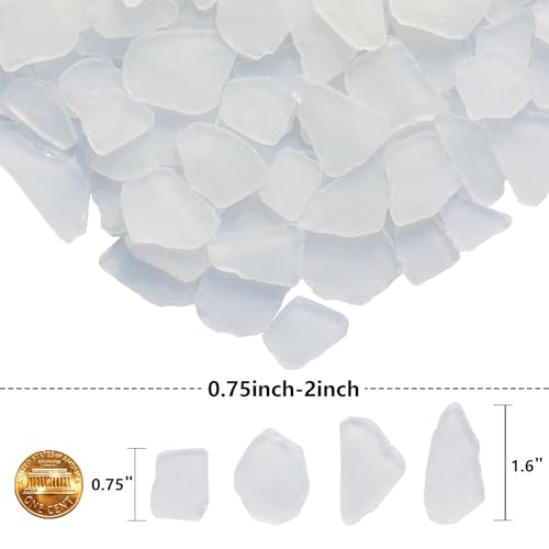 QYGL Sea Glass for Crafts - 14oz White Frosted Seaglass Pieces - Vase Filler and Aquarium Ornament, DIY Craft Supplies for Art, Beach Weddings, and Home Decor - color: White