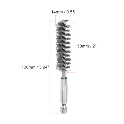 HARFINGTON 10Pcs Stainless Steel Bore Brush 14mm Dia 4" Long Cleaning Twisted Wire Brush with Handle 1/4" Hex Shank for Tubes, Ports, Bearings - size: 14mm