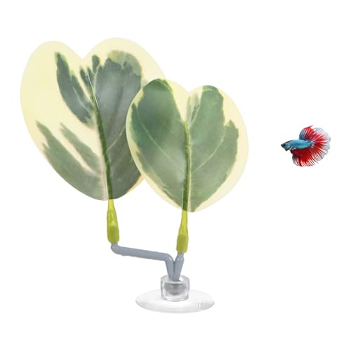 M METERXITY 1-Pack Betta Fish Leaf Pad, Hammock Plant Leaf Pad, Realistic Resting Fish Rest Bed for Fish Tank Decorations/Aquarium Accessories/Breeding [Green and White, Grape Leaves-Shaped] - color: Green and White