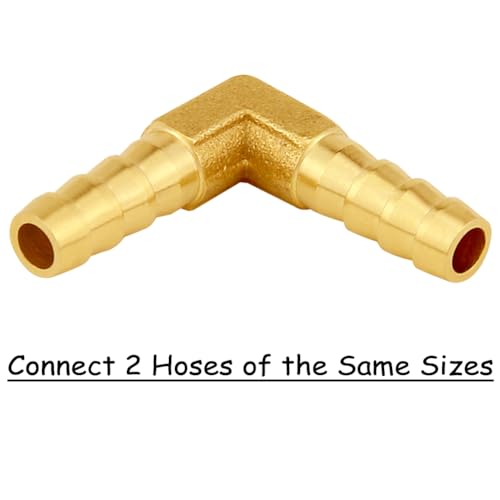 Uenede 6PCS Solid Brass 1/4"OD Barb Elbow Fittings 2-Way 90 Degree L Right Angle Barbed Fitting for Water/Oil/Gas - size: 1/4" Barb, style: Elbow (2 Way)