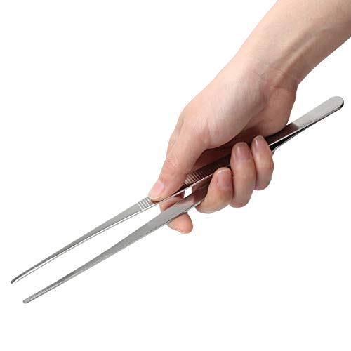 Adecco LLC Stainless Steel Tongs tweezer with precision serrated tips for surgical & sea food (10") - size: 10"