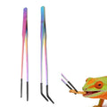 Reptile Feeding Tongs 2 Pack - 10.6 Inch Stainless Steel Straight & Curved Tweezers with Rubber Tips for Bearded Dragons, Lizards, Aquariums & Crafts - Terrarium Supplies