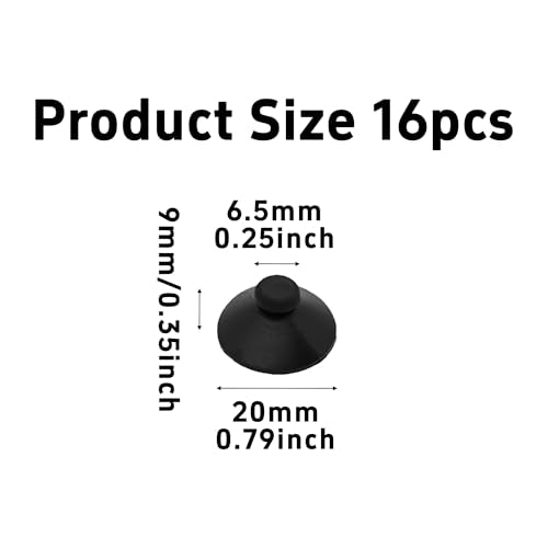 16PCS 20mm Dia Black Aquarium Suction Cup Clips, Soft Rubber Fish Tank Attachments for Pump Lines, Overhead Tube Organization and Aeration Setup - size: 16PCS 20mm