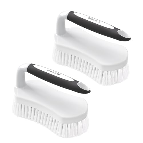 Amazer Scrub Brush for Cleaning Comfort Grip Shower Scrubber Stiff Bristles with Handle Heavy Duty Cleaner Brush for Tub Sink Carpet Floor - Pack of 2 (Black+Black) - color: Black+black