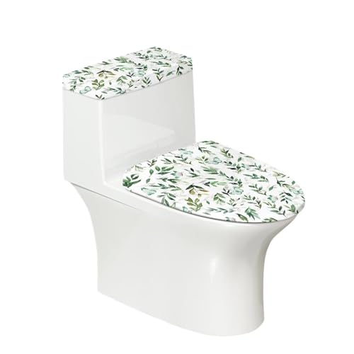 Toilet Tank Lid Cover Replacement with Elastic Edge Easy to Clean Toilet Covers 2 Pieces Set Universal Fit Toilet Top Cover Home Bathroom Decoration, Green Butterfly Leaf - color: Green Butterfly Leaf