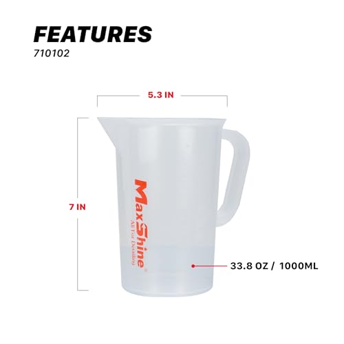 Maxshine Universal Measuring Cup 1000ml – Transparent, Chemical-Resistant Polypropylene – High-Accuracy Markings, Easy-Grip Handle – Durable & Reusable for Car Detailing Use - size: 1000ml